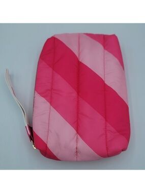 Estee Lauder Pink Stripe Puffy Cosmetic Case Clutch Wristlet #1275